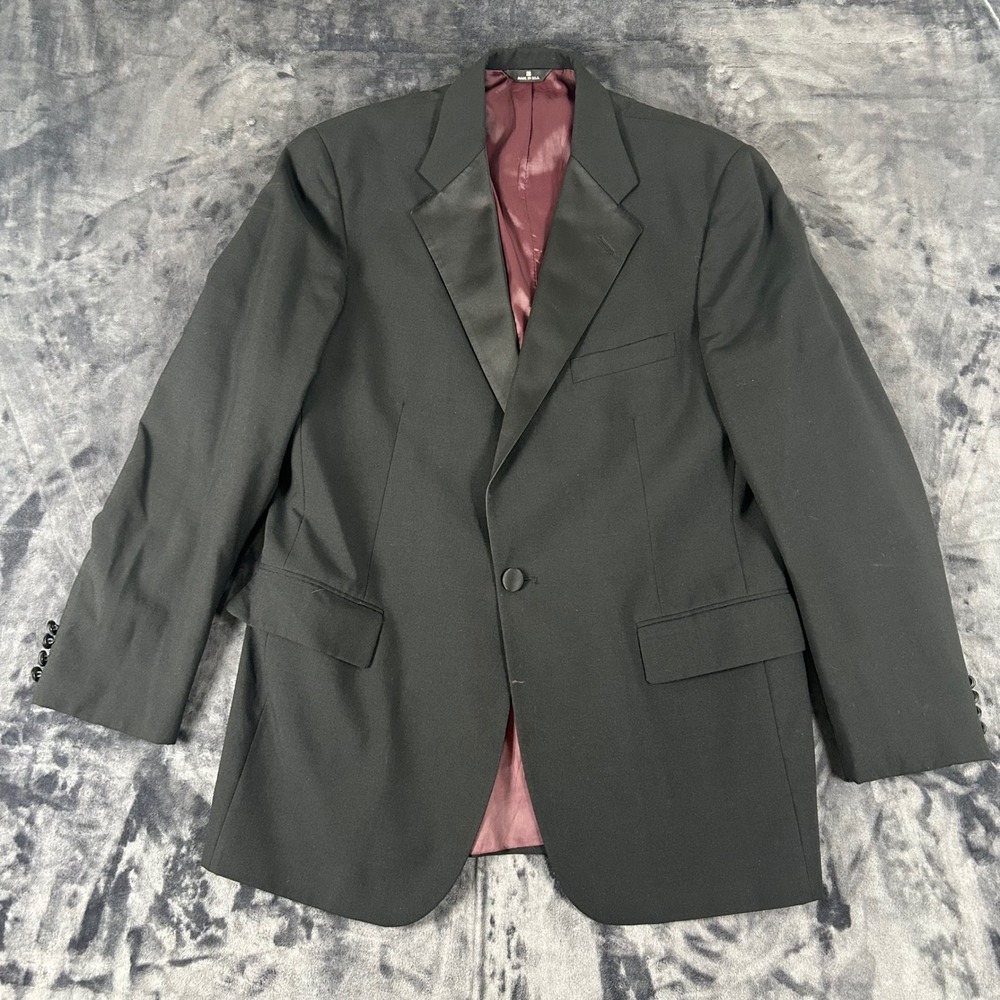 Chaps Ralph Lauren Tuxedo Jacket Mens 44L Black Wool Satin Peak Lapel Blazer